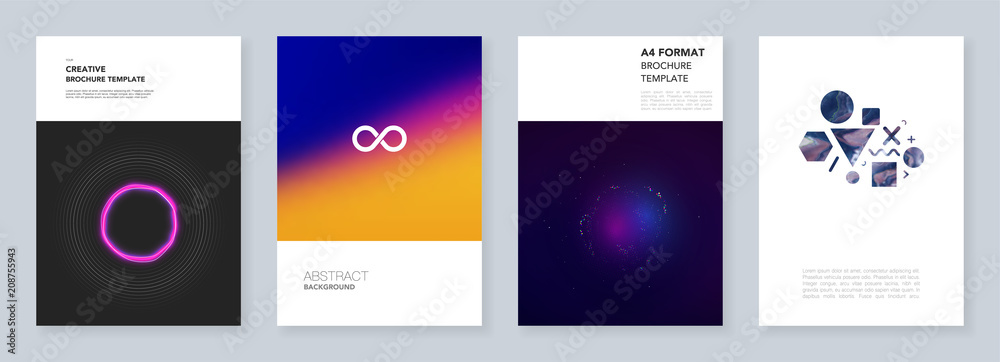 Minimal trendy brochure templates with abstract colorful infographics, minimalistic design futuristic backgrounds. Templates for flyer, leaflet, brochure, report, presentation, advertising.