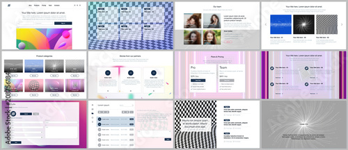 Vector templates for website design, minimal presentations, portfolio with vibrant colorful abstract gradient backgrounds. UI, UX, GUI. Design of headers, dashboard, testimonials, e-commerce page etc.