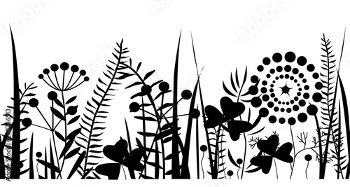 Spring black grass silhouette seamless pattern