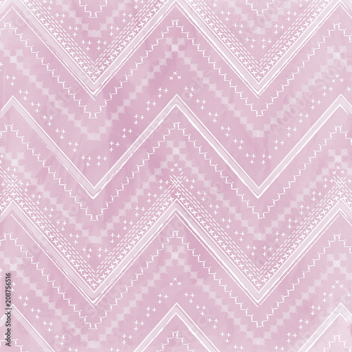 Vintage chevron pattern. Pink background with embroidery pattern. Beautiful drawing for interior, wall decoration, tablecloths, curtains. 