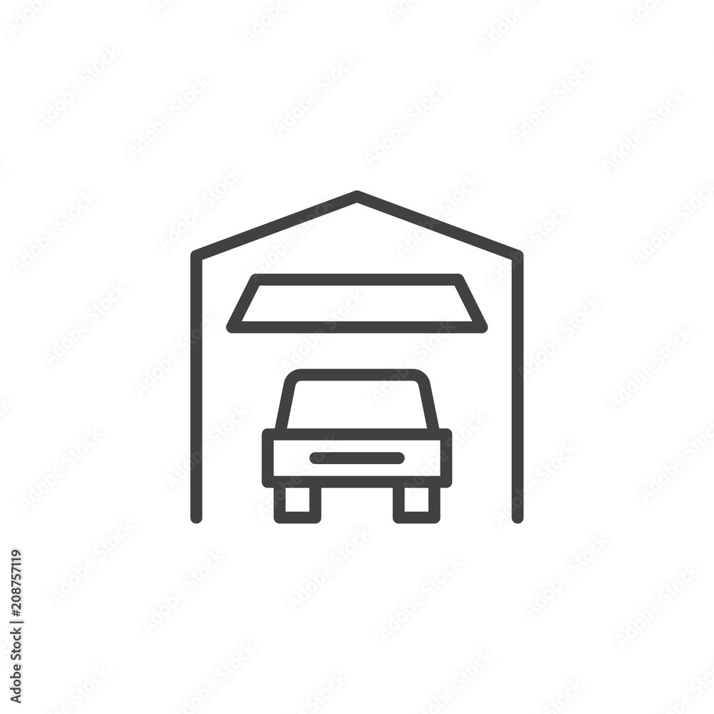Car garage outline icon. linear style sign for mobile concept and web design. Indoor Parking simple line vector icon. Symbol, logo illustration. Pixel perfect vector graphics Car garage outline icon. linear style sign for mobile concept and web design. Indoor Parking simple line vector icon. Symbol, logo illustration. Pixel perfect vector graphics