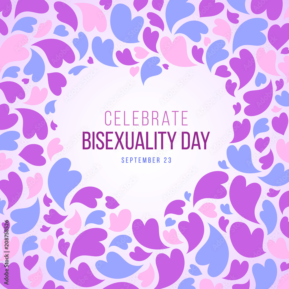 Celebrate Bisexuality Day banner with abstract Blue, purple and pink heart frame and background vector design