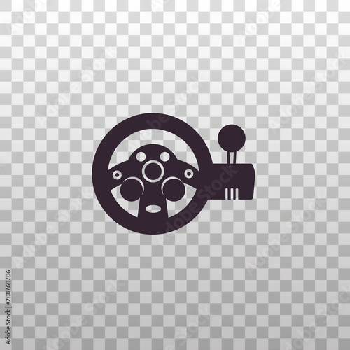 Race wheel blaxk silhouette icon on isolated transparent background. Steering wheel game controller for race applications - vector sign or symbol in minimal design.