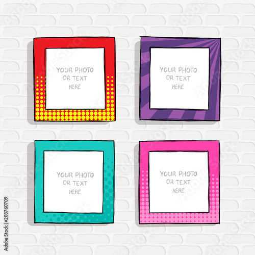 Cartoon style. Decorative vector template frame. These photo frames you can use for kids picture or or funny photos. Scrapbook design concept. Insert your picture.