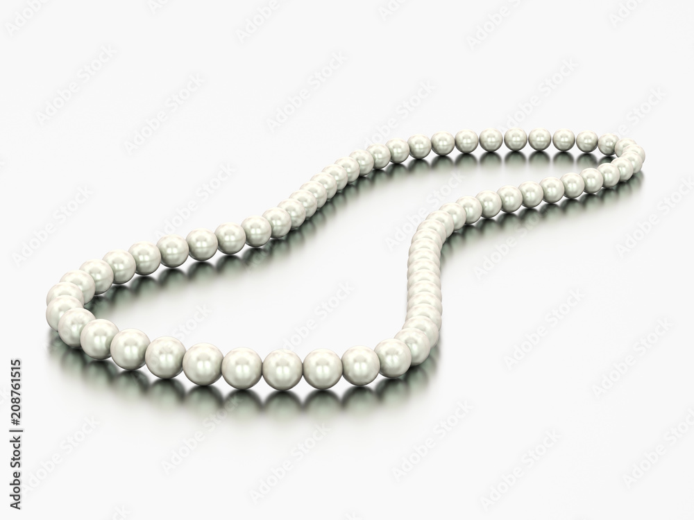 3D illustration white pearl necklace beads 3D illustration white pearl necklace beads