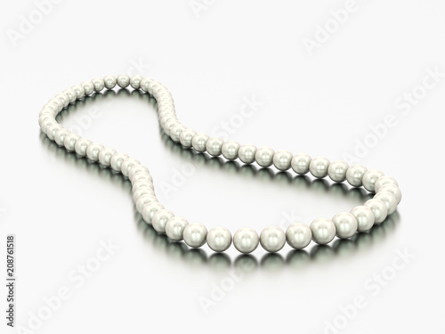 3D illustration white pearl necklace beads