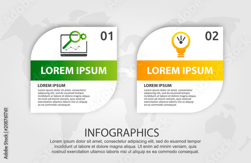 Modern vector illustration 3D. Template of a square with rounded corners infographics with two elements. Designed for business, presentations, web design, diagrams with 2 steps. Step by step