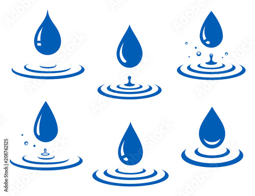 set of blue water drop and splash