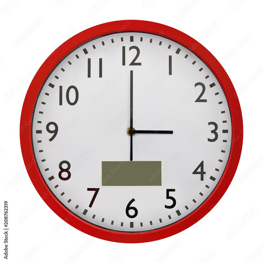 red wall clock isolated on white background red wall clock isolated on white background