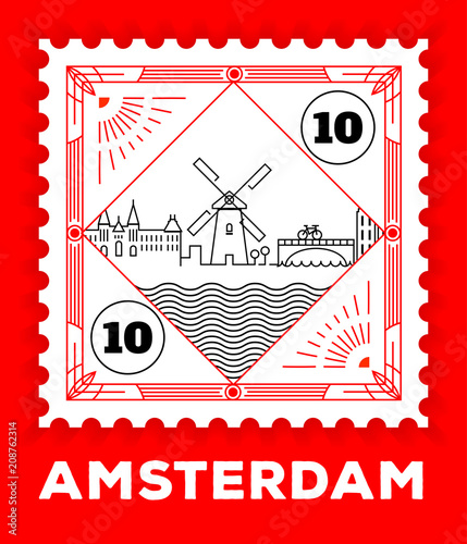 Amsterdam City Line Style Postage Stamp Design
