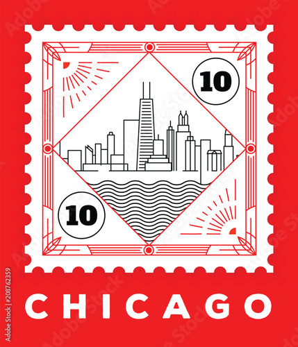 Chicago City Line Style Postage Stamp Design