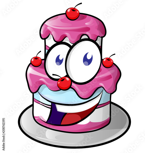 Illustration of a cute happy cake cartoon