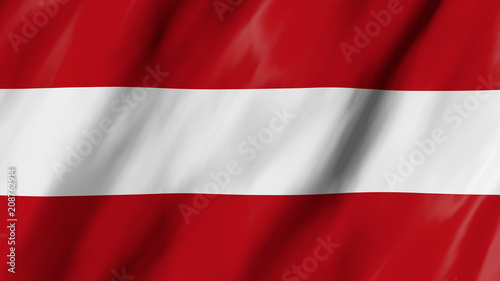 The Austrian flag in 3d  waving in the wind  on close