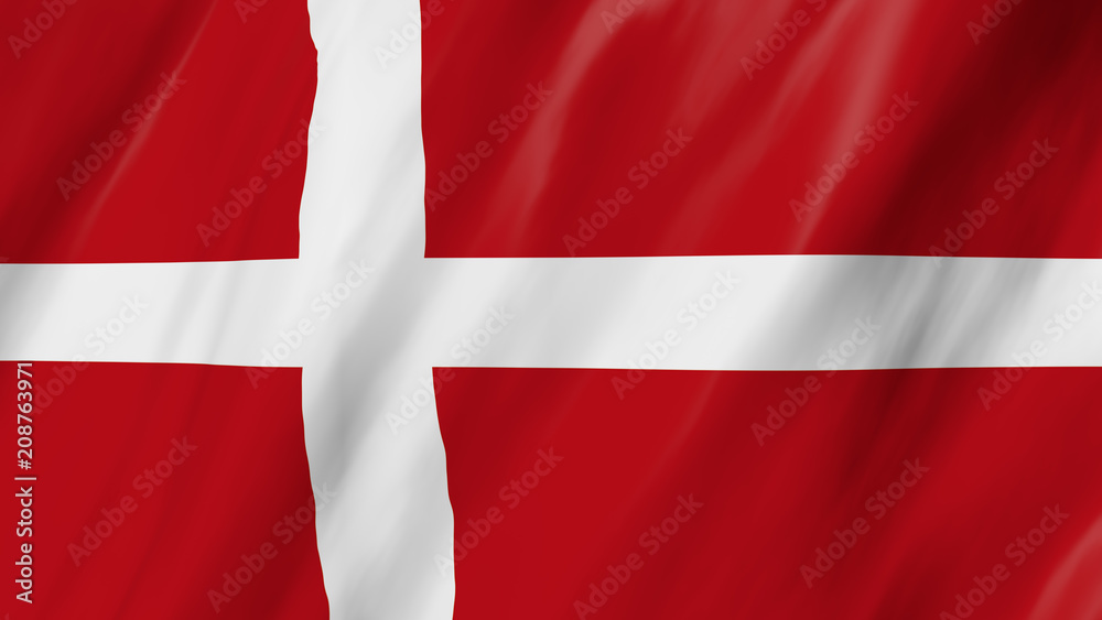 The Danish flag flag in 3d, waving in the wind, on close The Danish flag flag in 3d, waving in the wind, on close