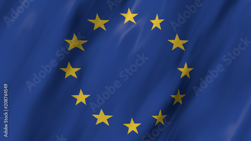 The European flag in 3d, waving in the wind, on close.
