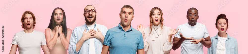 The collage of surprised people - obrazy, fototapety, plakaty 