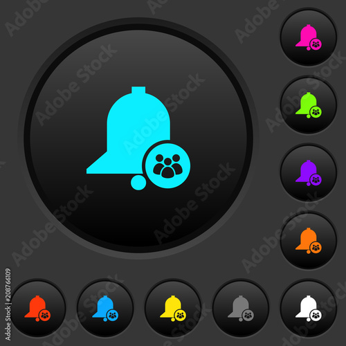 Team reminder dark push buttons with color icons