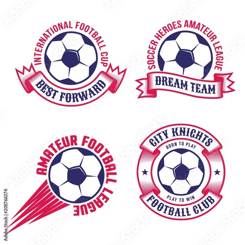 Two-color football emblems with soccer ball and heraldic elements