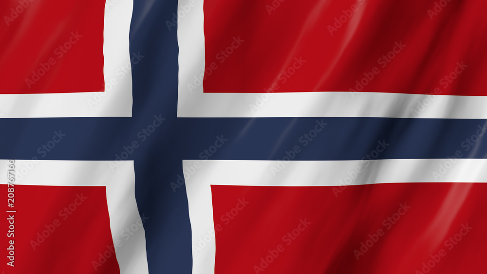 Fototapeta premium The Norwegian flag, flag in 3d, waving in the wind, on close