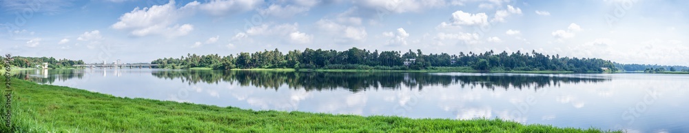 Fototapeta premium Panoramic river view in Kerala, India.