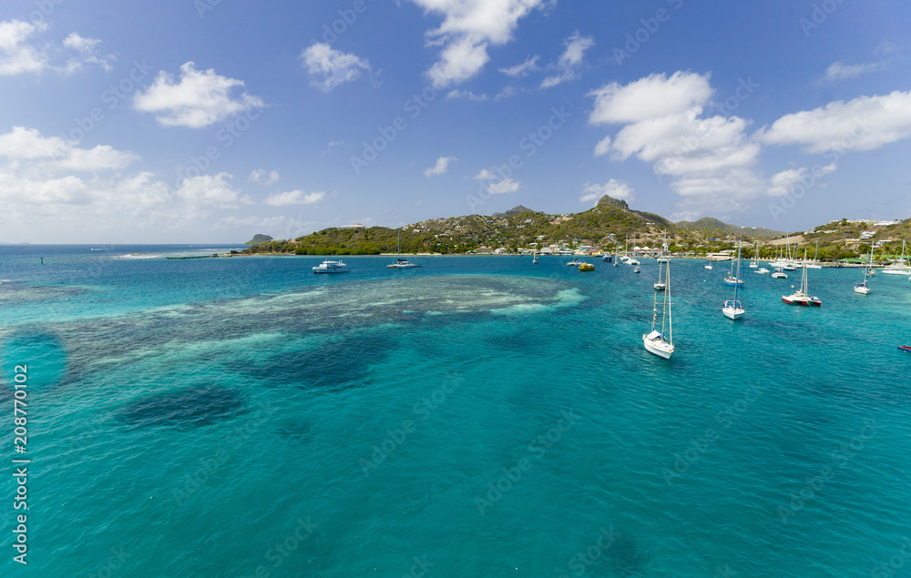 anchoring sailbooats in the shallow waters of Union Island,St.Vincent and Grenadines,West Indies