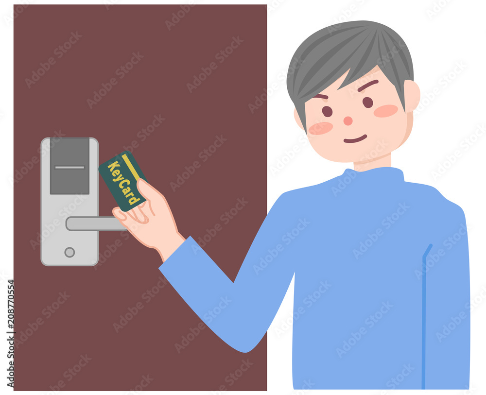 カードキーを使う男性 カードキーを使う男性