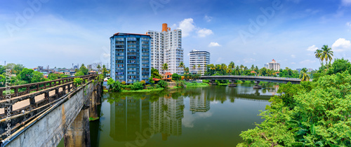 Panoramic river view and cityscapes of Kerala, India. photo