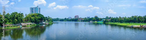 Panoramic river view and cityscapes of Kerala, India. © yotrakbutda