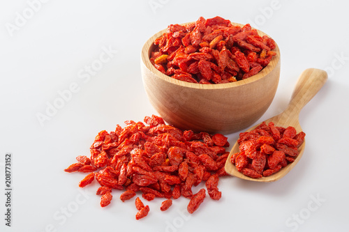 Dried wolfberry fruit isolated white background.