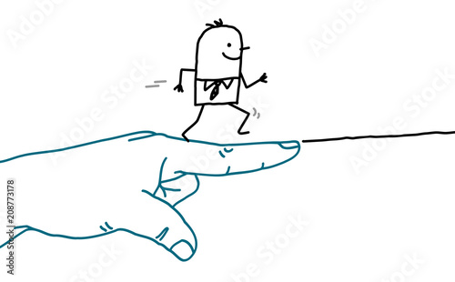 Big Hand with Cartoon Character - Go Sign and Running Man