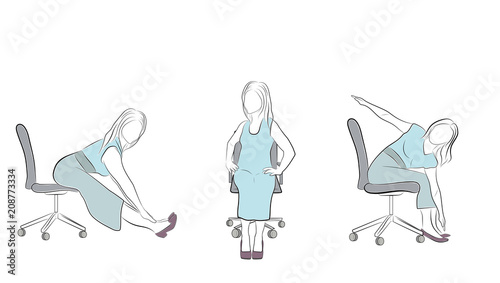 exercises in the office on a chair. exercises for relaxation. vector illustration.