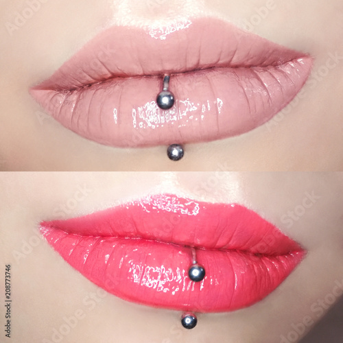 Wallpaper Mural Girl's lips make-up lipstick lip gloss cosmetic swatch piercing fashion macro photo Torontodigital.ca