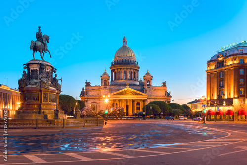 Saint-Petersburg, Russia,28 May, 2018: Square Saint Isaac's Cathedral during white nights. View from river.
