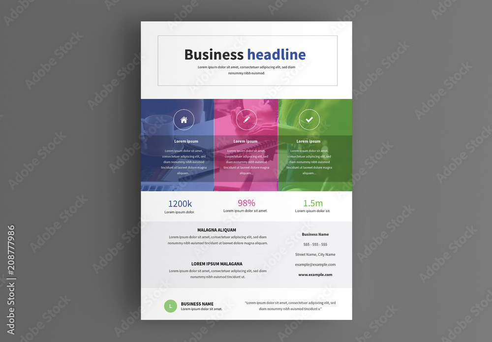 Flyer Layout with Multicolored Overlays Stock Template | Adobe Stock