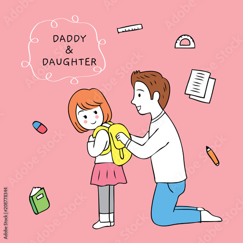 Cartoon cute father and daughter go to school vector. Stock Vector | Adobe  Stock