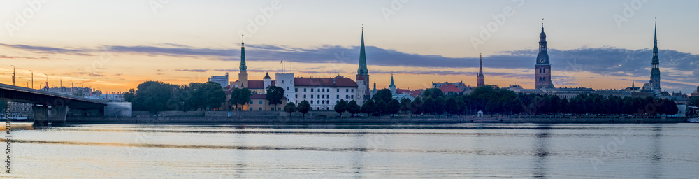 Panoramic view on old Riga city that is capital of Latvia and famous Baltic city widely known among tourists due to its unique medieval and Gothic architecture
