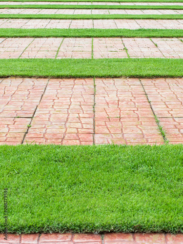Wallpaper Mural Red pathways with strips lawn backyard. Copy space for text or image. Torontodigital.ca