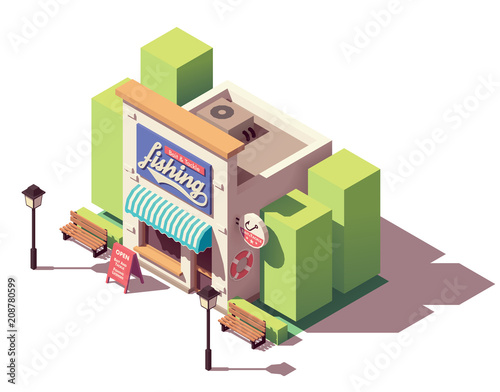Vector isometric fishing gear and tackle shop