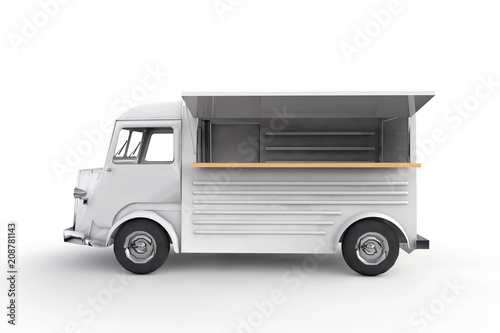 Vintage street food truck. 3D Rendering