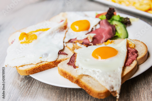 Egg and fries - classical english breakfast with egg and fries