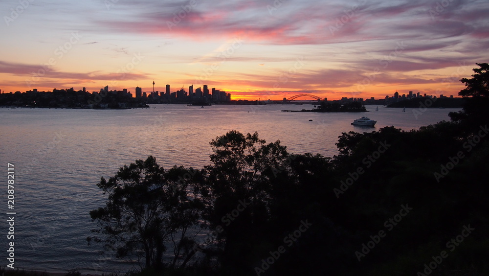 Sydney Skyline Sunset view from Milk Beach