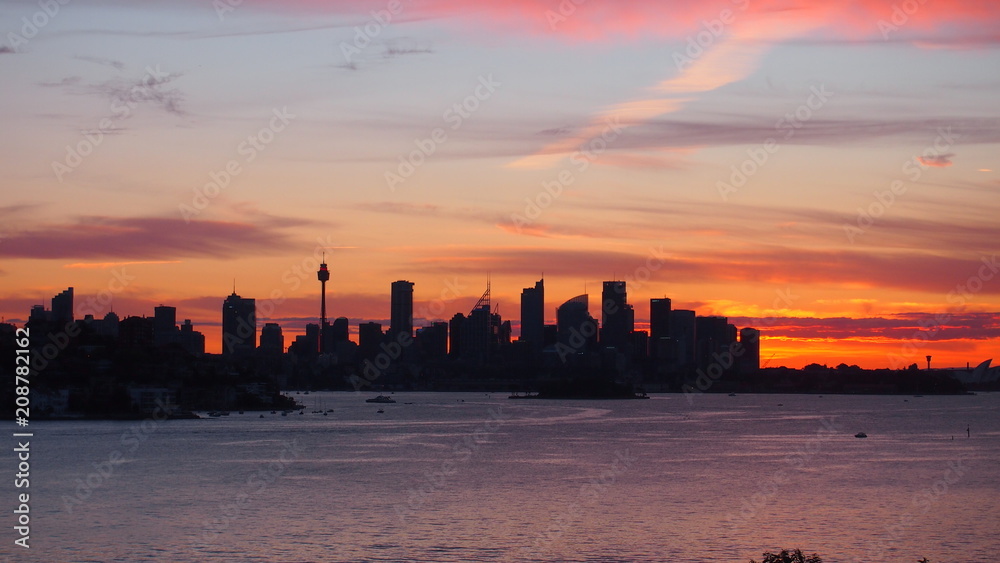 Sydney skyline sunset view from Milk Beach Sydney skyline sunset view from Milk Beach