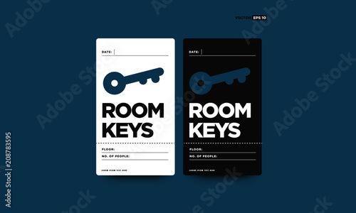 Room Keys Tag Card Design with Floor and Number of People Details for Hotels or Resorts