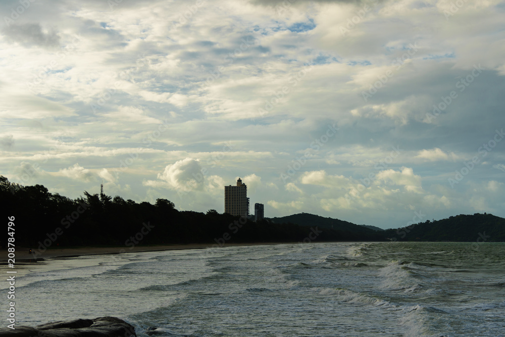 the sea waves strong at rayong but it is beautiful
