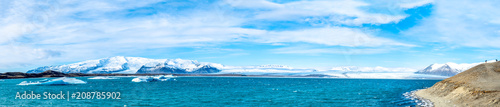 Panorama view of Jokulsarlone iceberg lagoon in Iceland