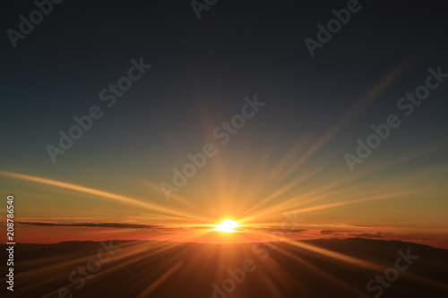 Fototapeta Naklejka Na Ścianę i Meble -  Fantastic view of sunrise over the clouds seen from airplane window 