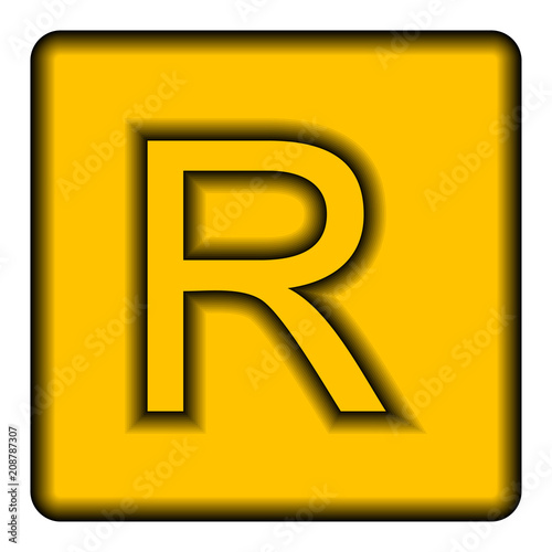 Yellow square icon with a symbol (R)