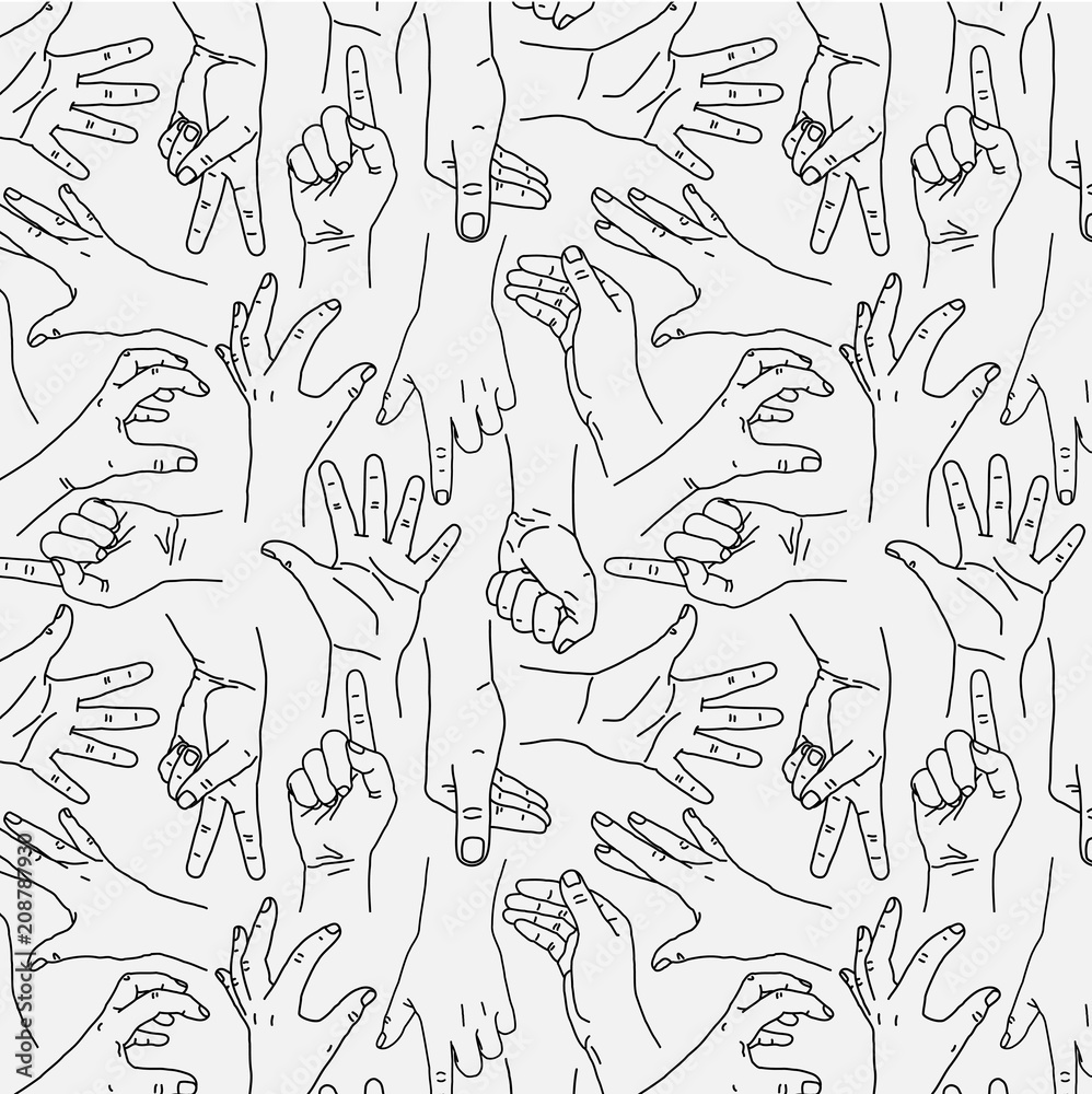 Hands Gesture - Seamless Black and White Pattern