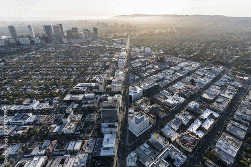 Aerial view of Wilshire Blvd in Beverly Hills with Century City and West Los Angeles in background. photo