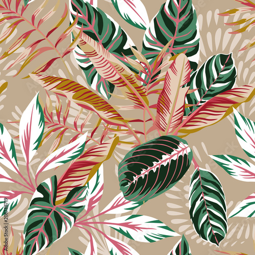 Leaves seamless beige background